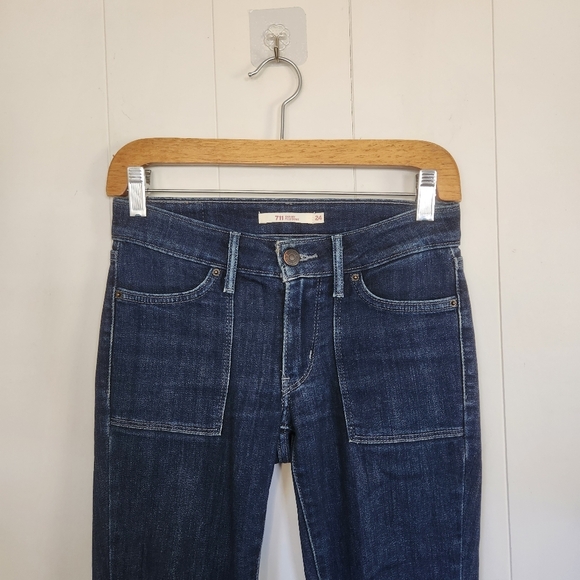 Levis 711 Skinny Jeans Dark Wash Square Pockets Stretchy Mid Rise Womens Size 24 - Picture 1 of 10